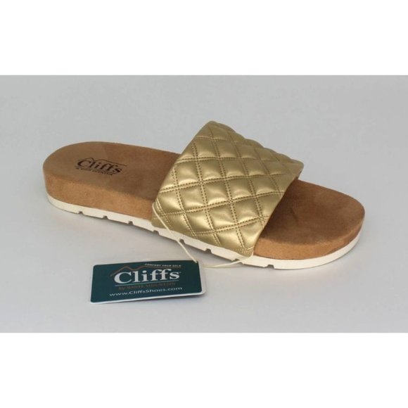 NEW CLIFFS by WHITE MOUNTAIN Womens TipTop Quilted Gold Sandals Slides Size 6.5 - Picture 1 of 4